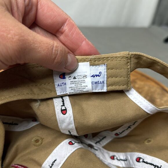 Champion Hat Tan Embroidered Baseball Cap Strapback Adjustable Spellout Neutral - Picture 11 of 11